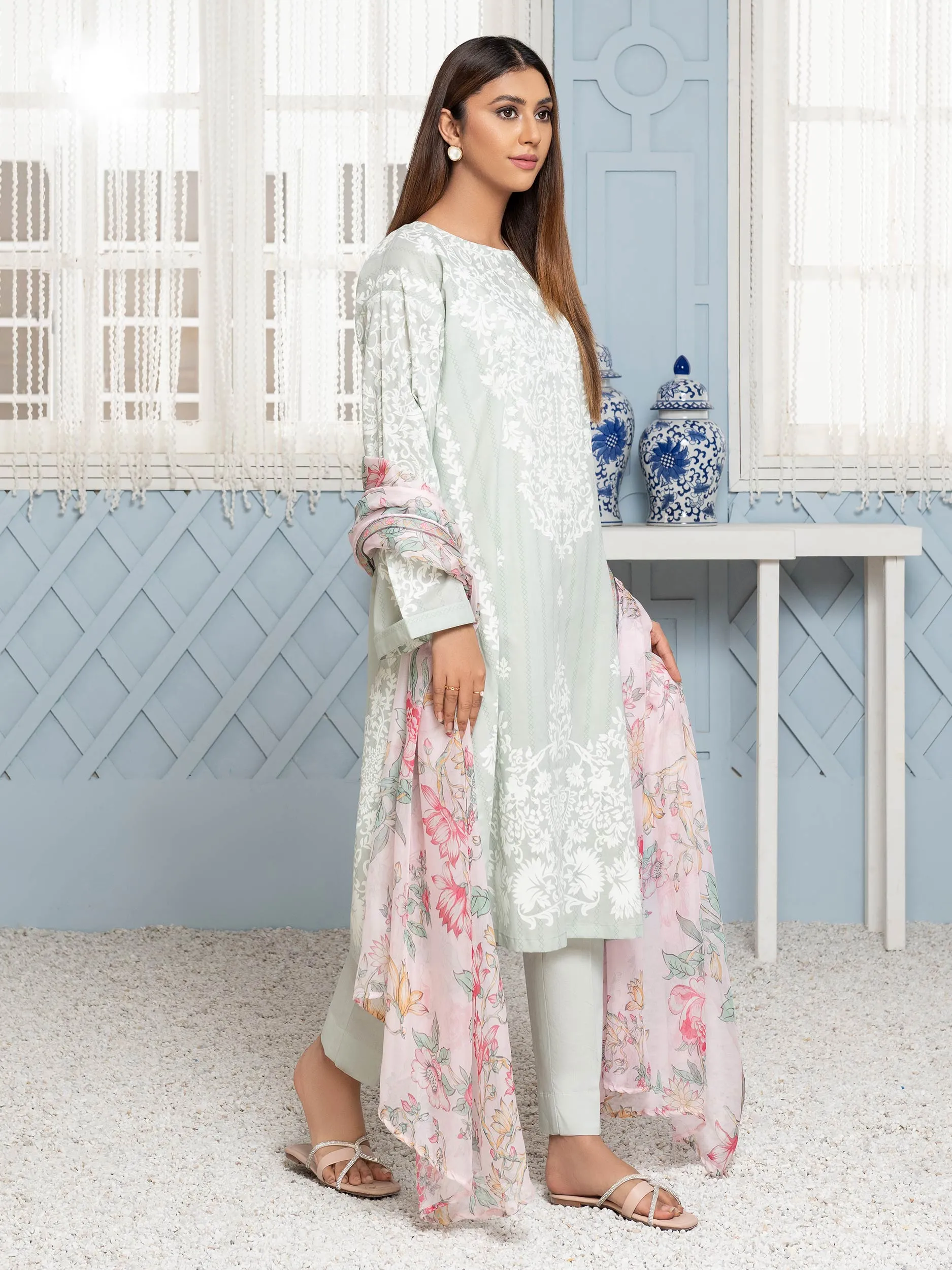 3 Piece Lawn Suit-White Paste Print (Unstitched)