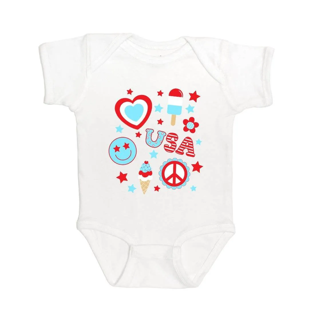 4th Of July Doodle Short Sleeve Bodysuit