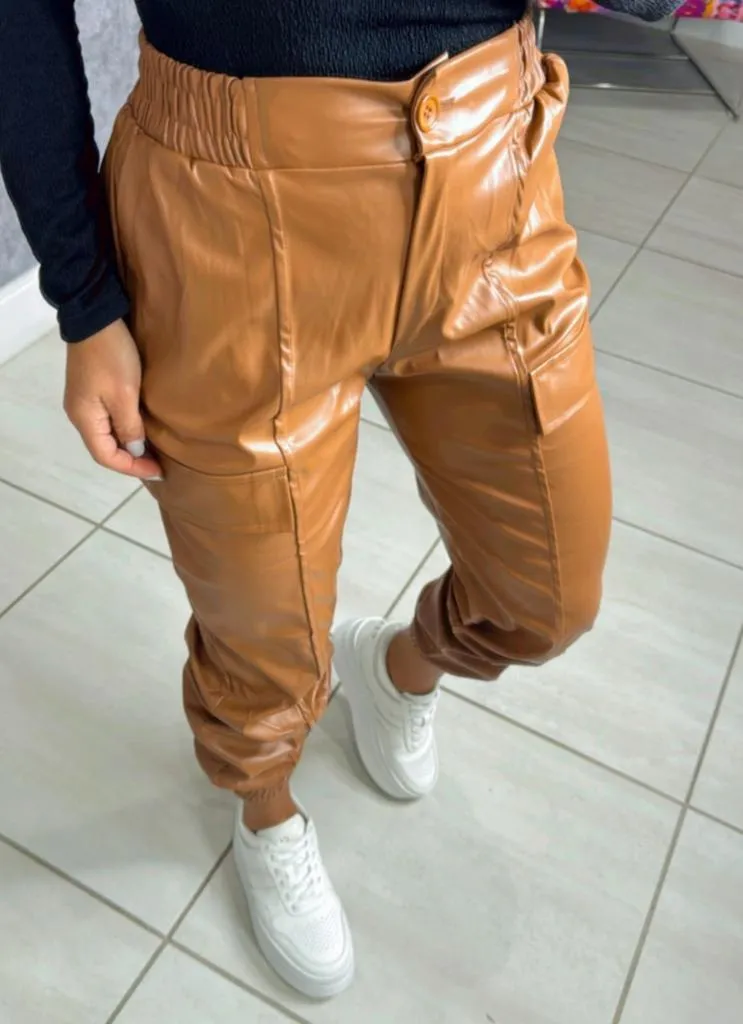 8384 Vegan leather cargo jogger pants