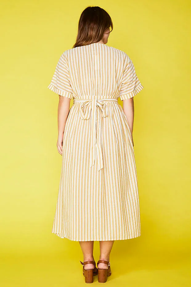 Angie Mustard Stripe Wrap Dress