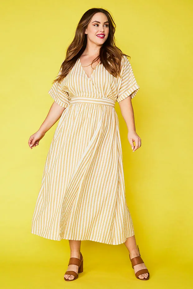 Angie Mustard Stripe Wrap Dress