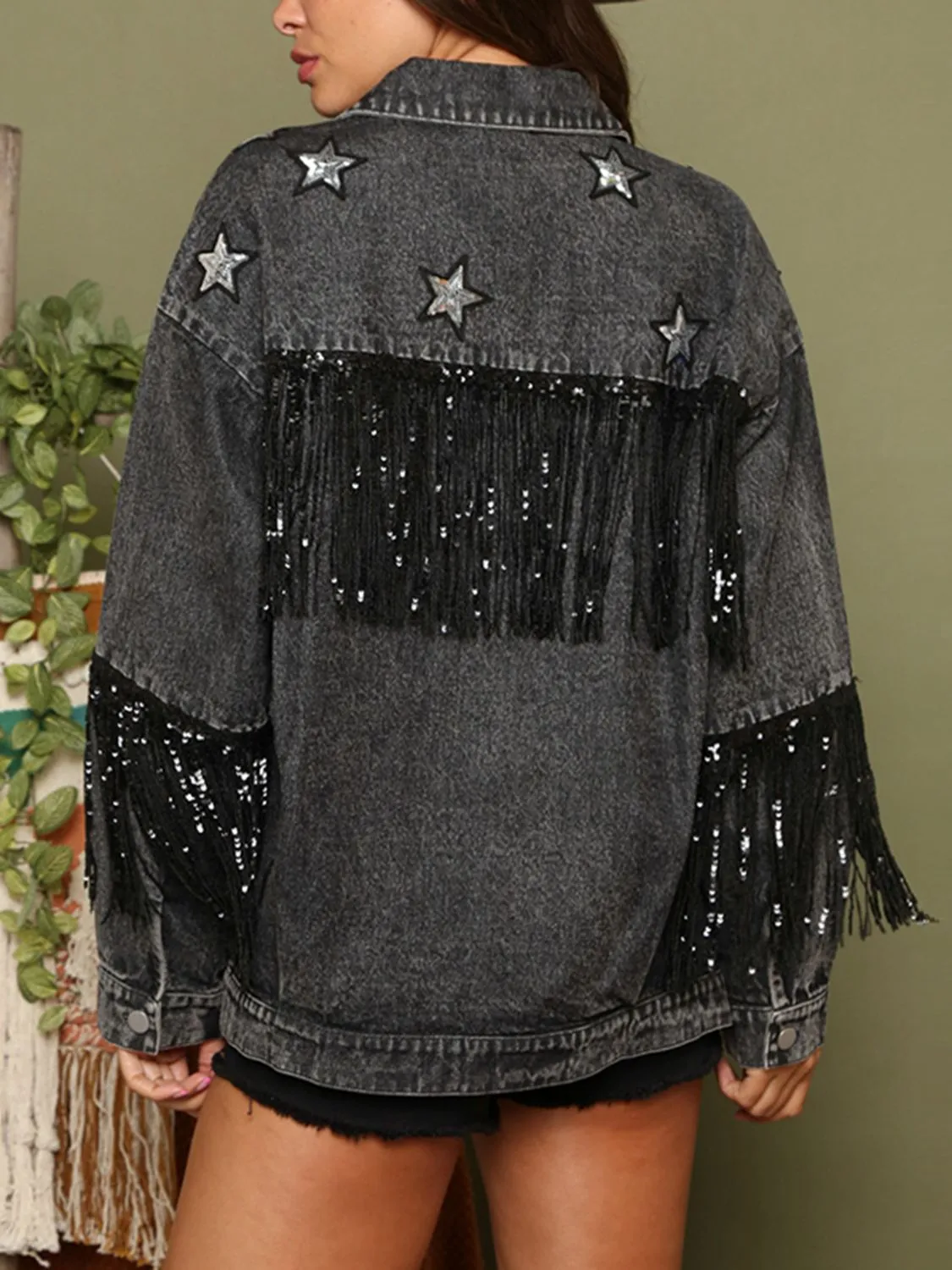 *APP EXCLUSIVE* Fringe Detail Long Sleeve Denim Jacket