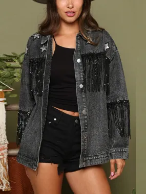 *APP EXCLUSIVE* Fringe Detail Long Sleeve Denim Jacket