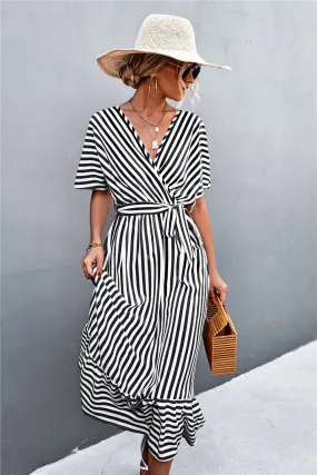 *App Exclusive* Striped Tie Belt Midi Dress