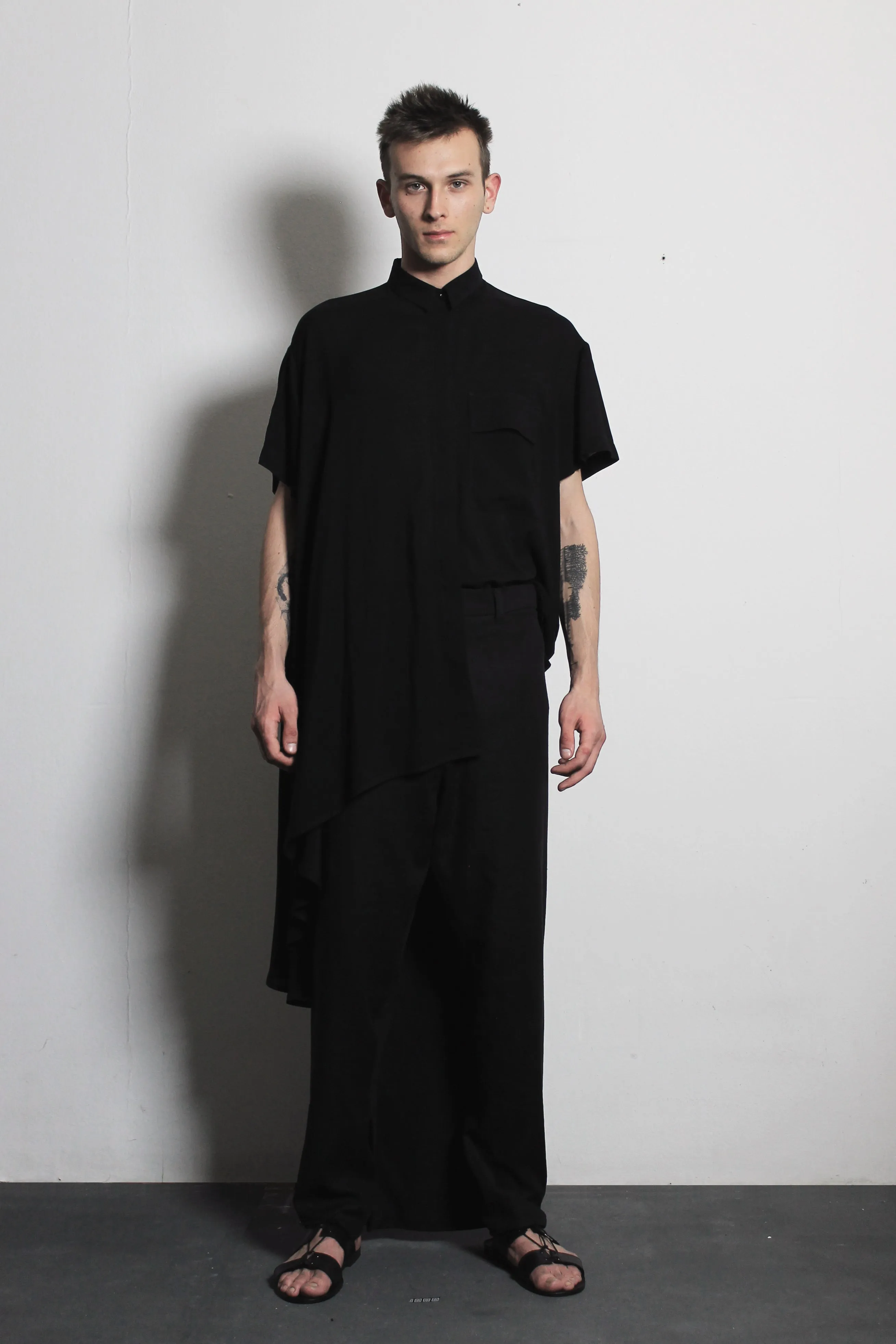 Asymmetric Black Flax Trousers