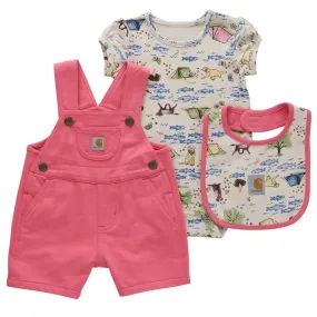 Baby Girls' 3-Piece Short-Sleeve Camping Bodysuit, Shortall & Bib Set CG9886