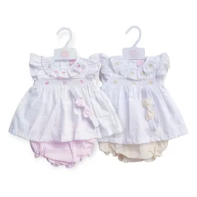 Baby Girls Pink/Lemon Smocked Flowers Summer Dress Set