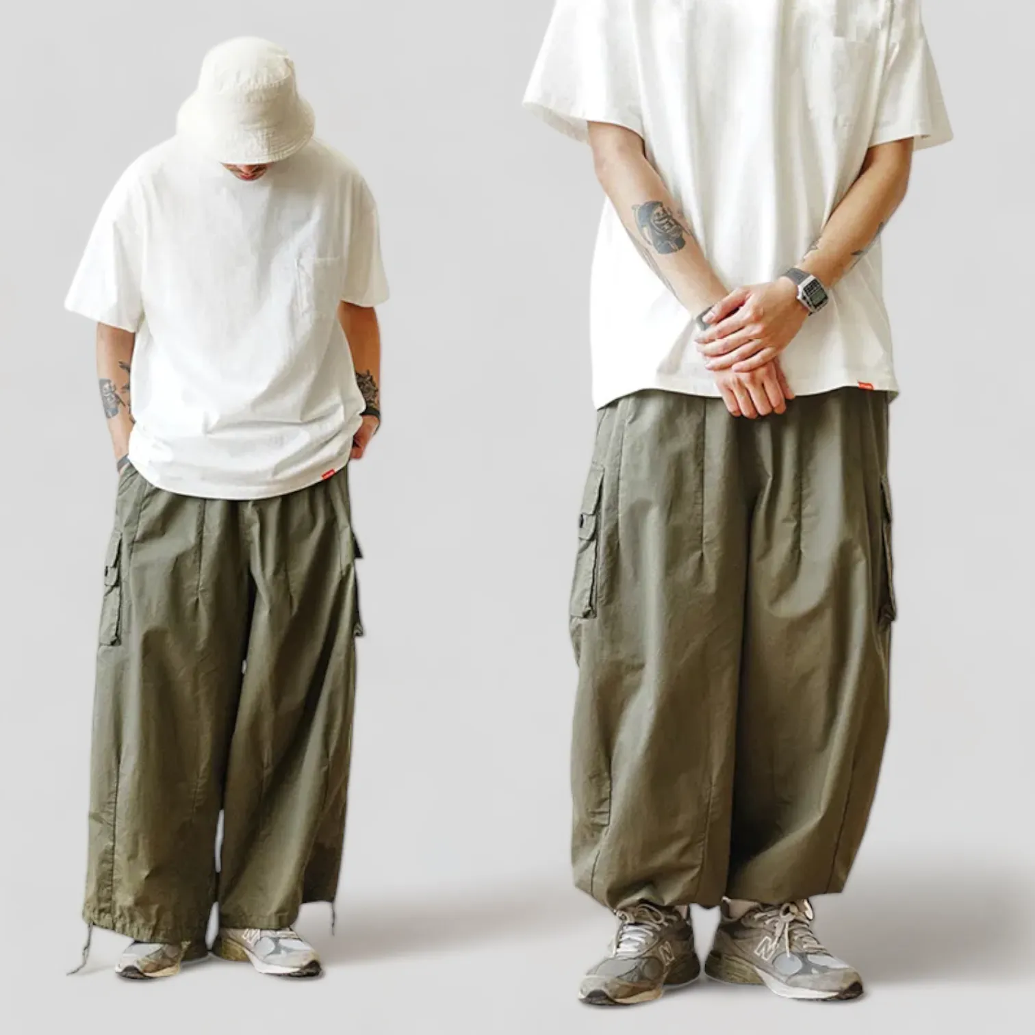 Baggy fit cargo pocket wide leg pant