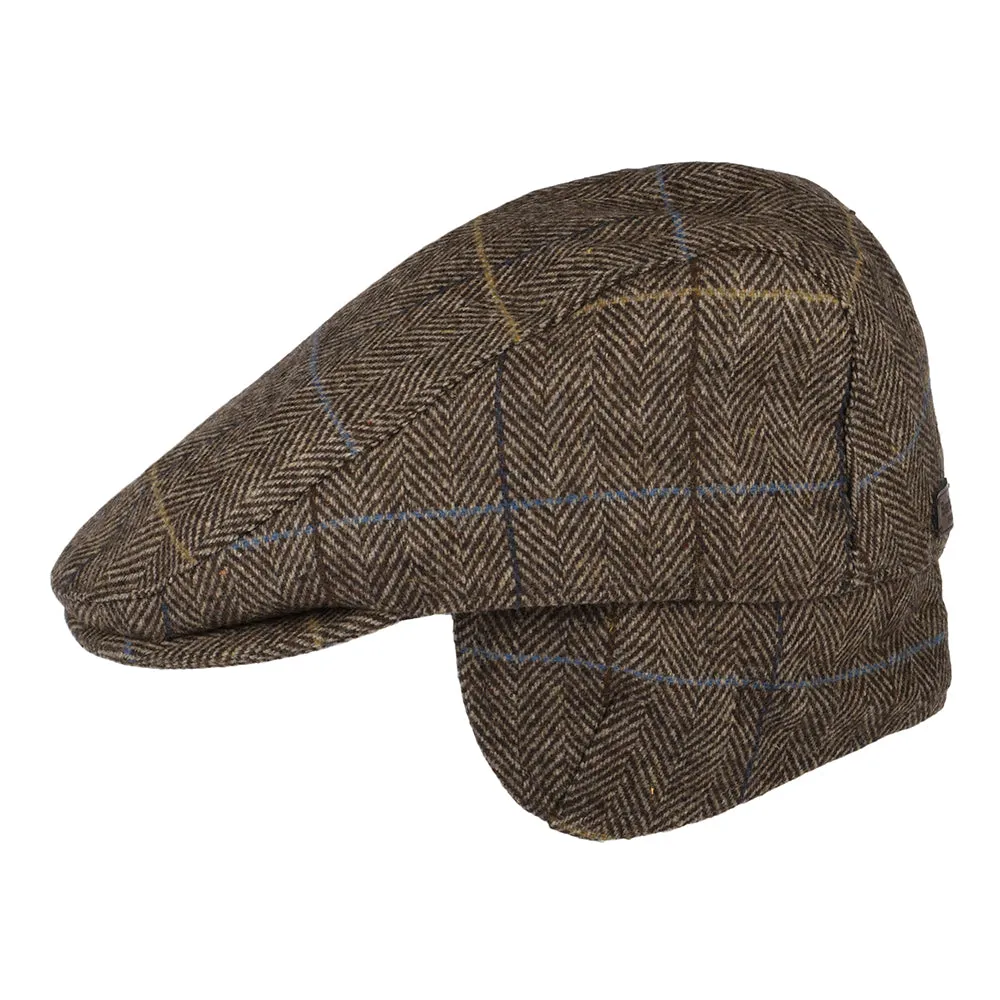 Barbour Hats Cheviot Windowpane Herringbone Flat Cap With Earflaps - Brown