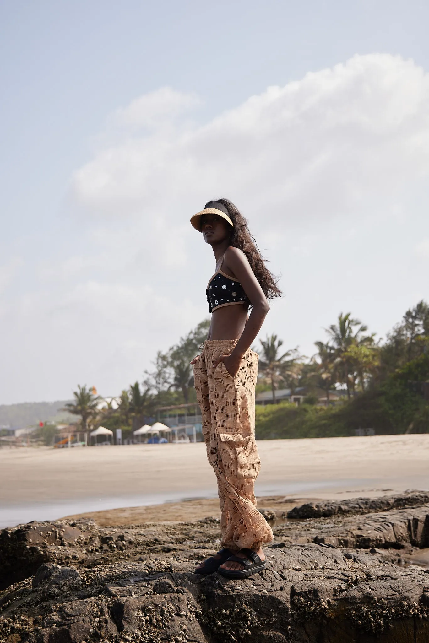 Beige Crochet Cargo Pants