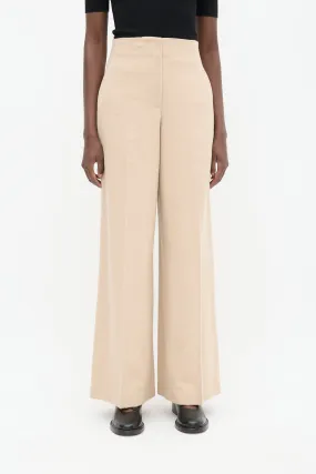 Beige High Waist Wide Leg Trousers