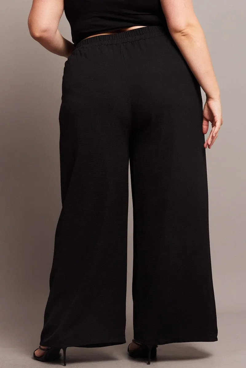 Black High Waist Crepe Wide Leg Pants