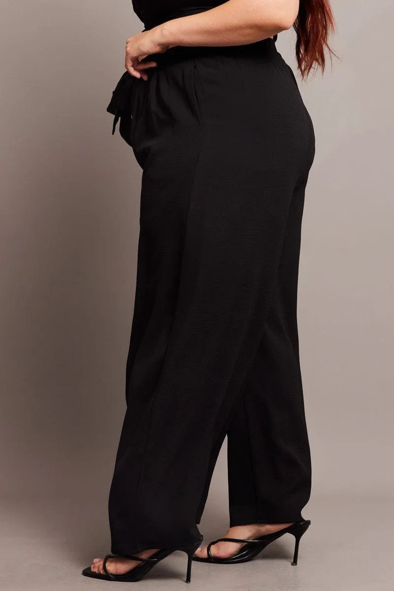 Black High Waist Crepe Wide Leg Pants