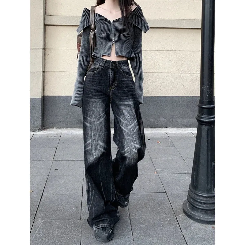 Black High Waist Vintage Wide Leg Jean Pants