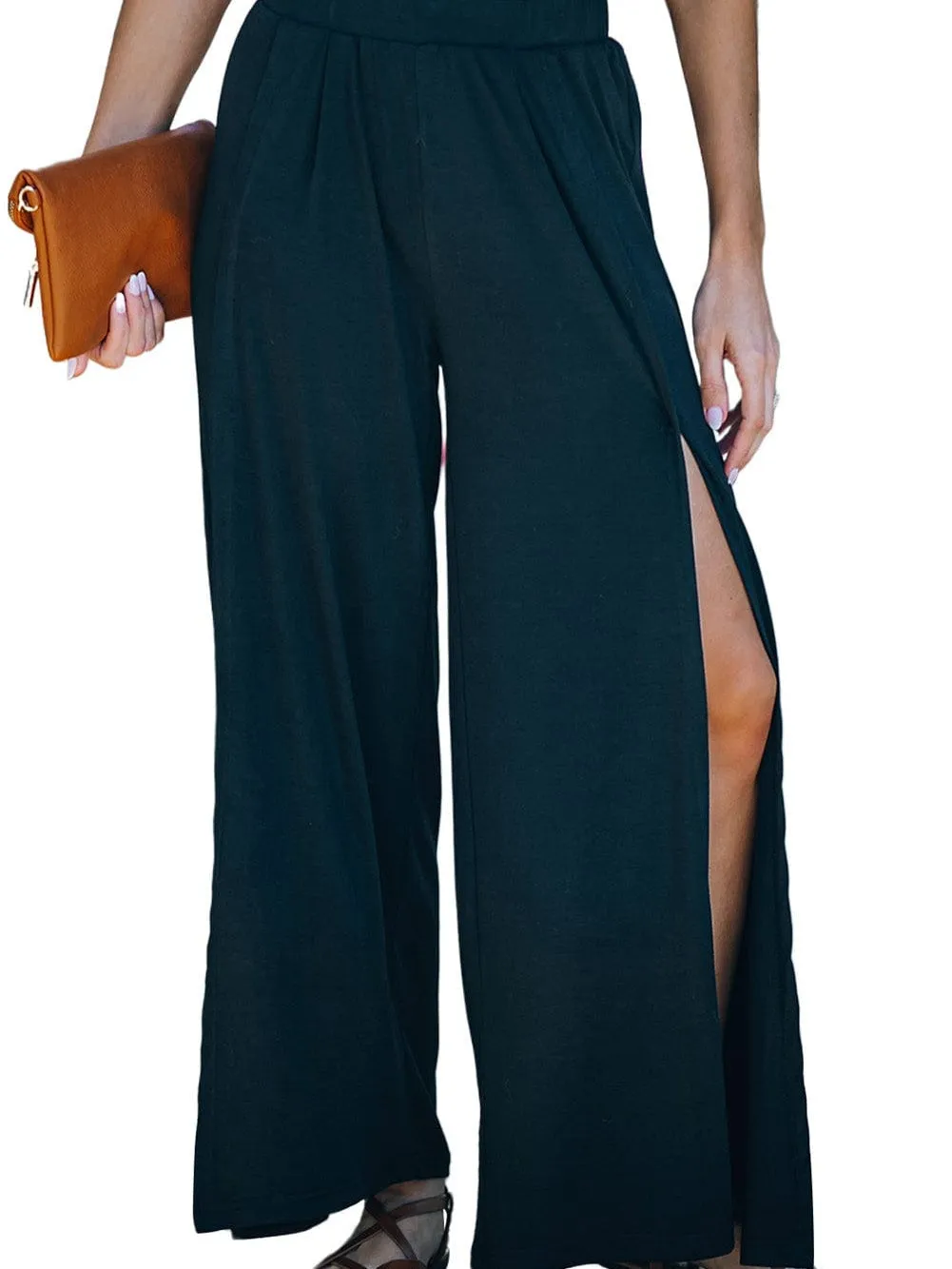 Black Tulip Hem High Waist Wide Leg Pants