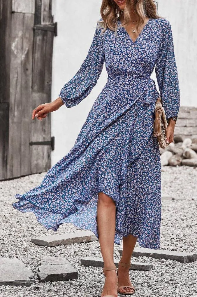 Blue Boho Wrap Dress