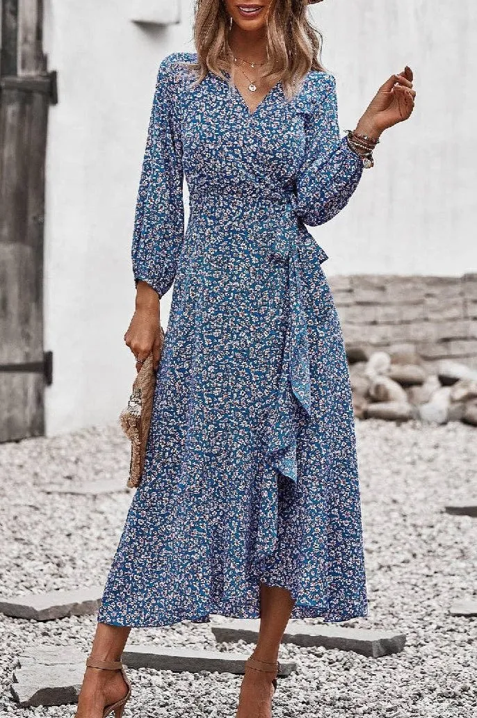 Blue Boho Wrap Dress