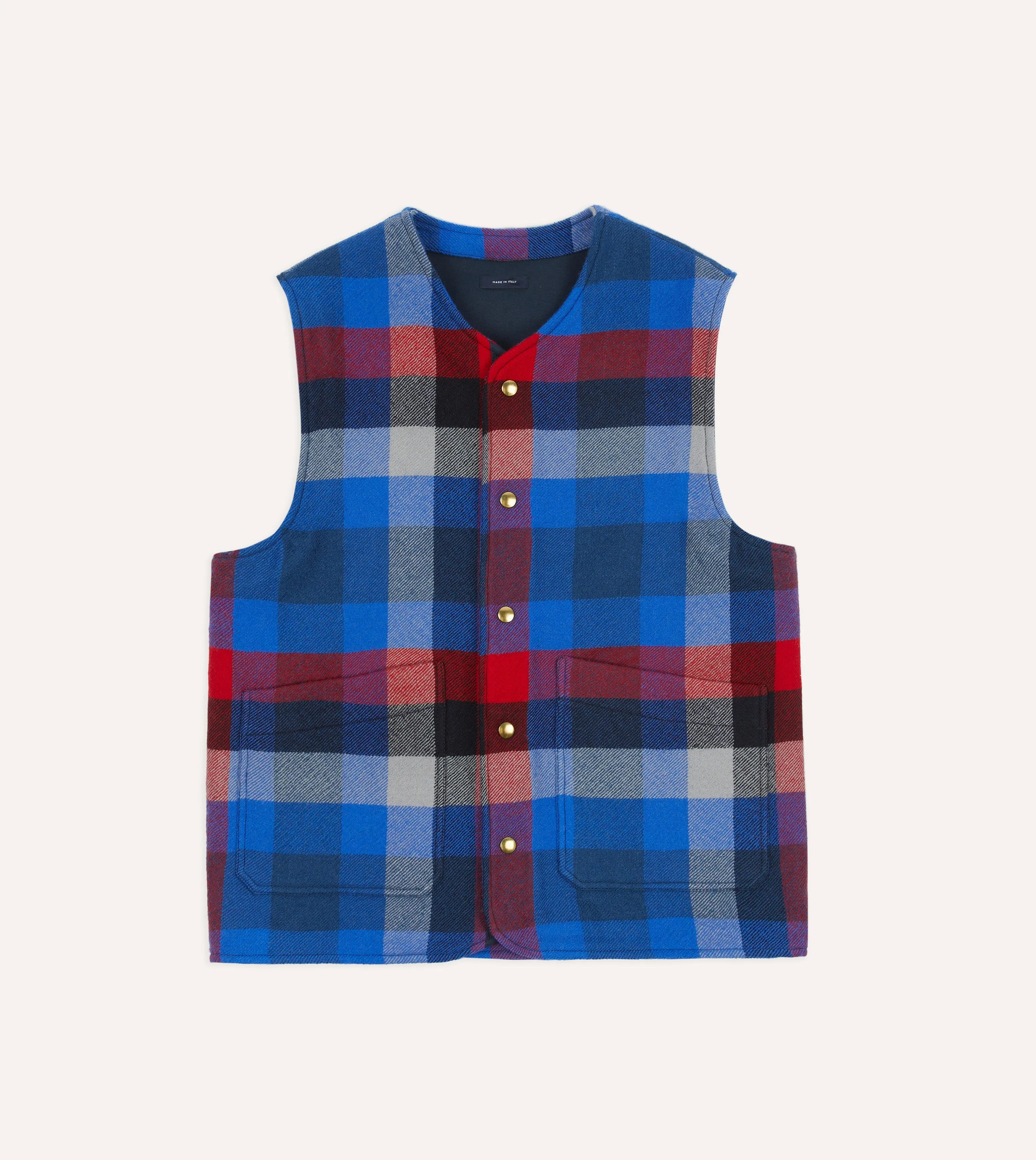 Blue Check Wool Snap Vest