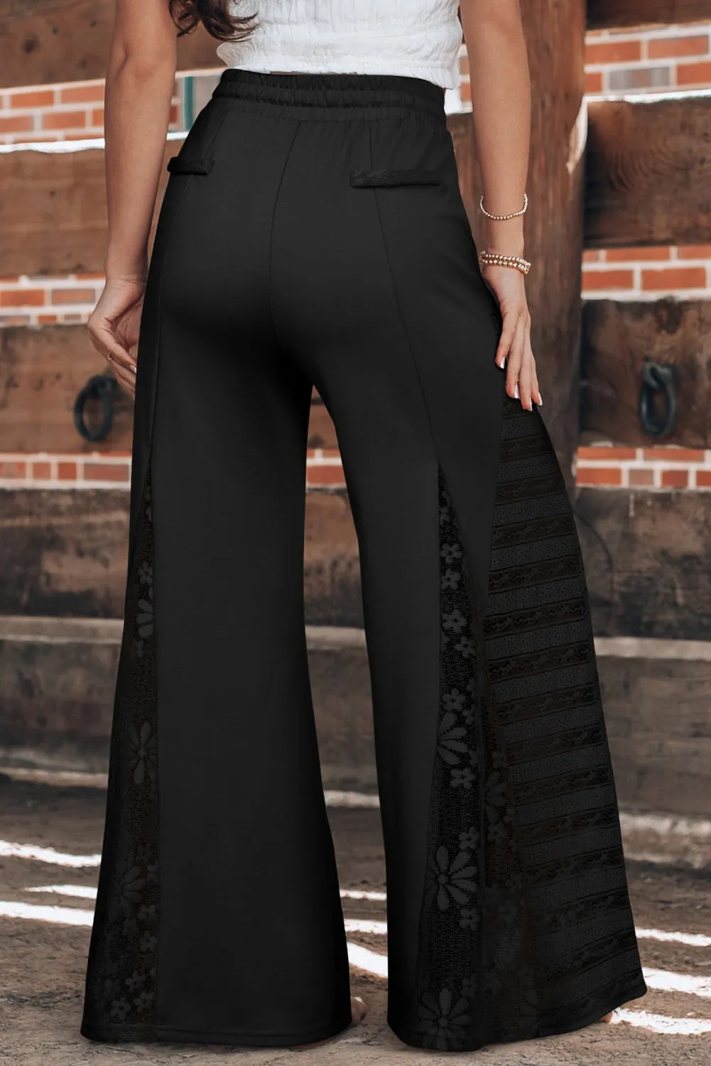 Boho Lace Patchwork Wide Leg High Waist Pants