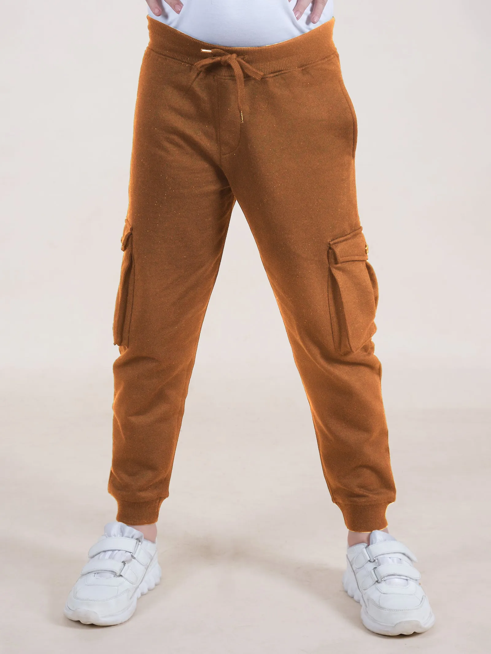 Boys Solid Fleece Cargo Track Pant