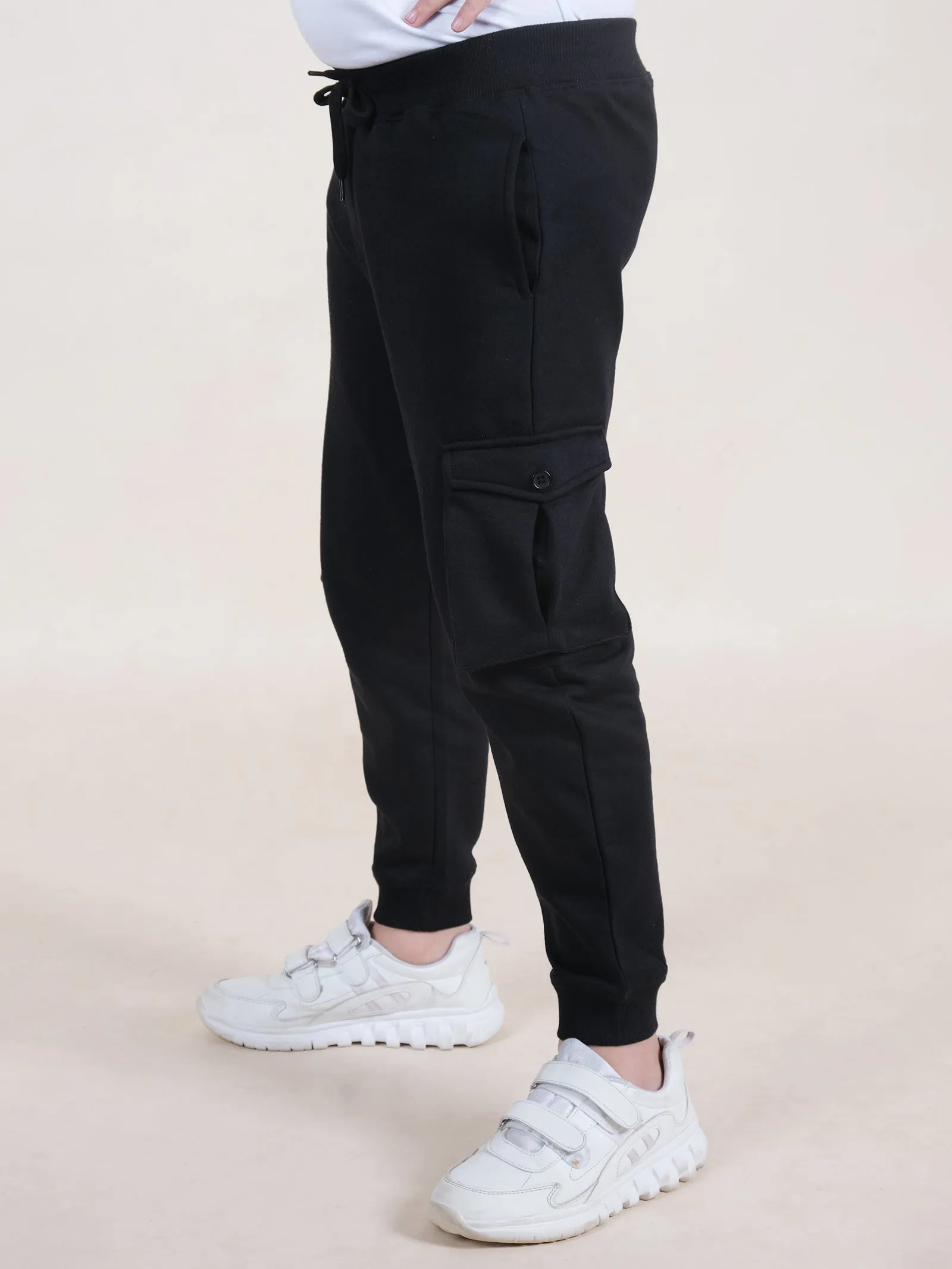 Boys Solid Fleece Cargo Track Pant