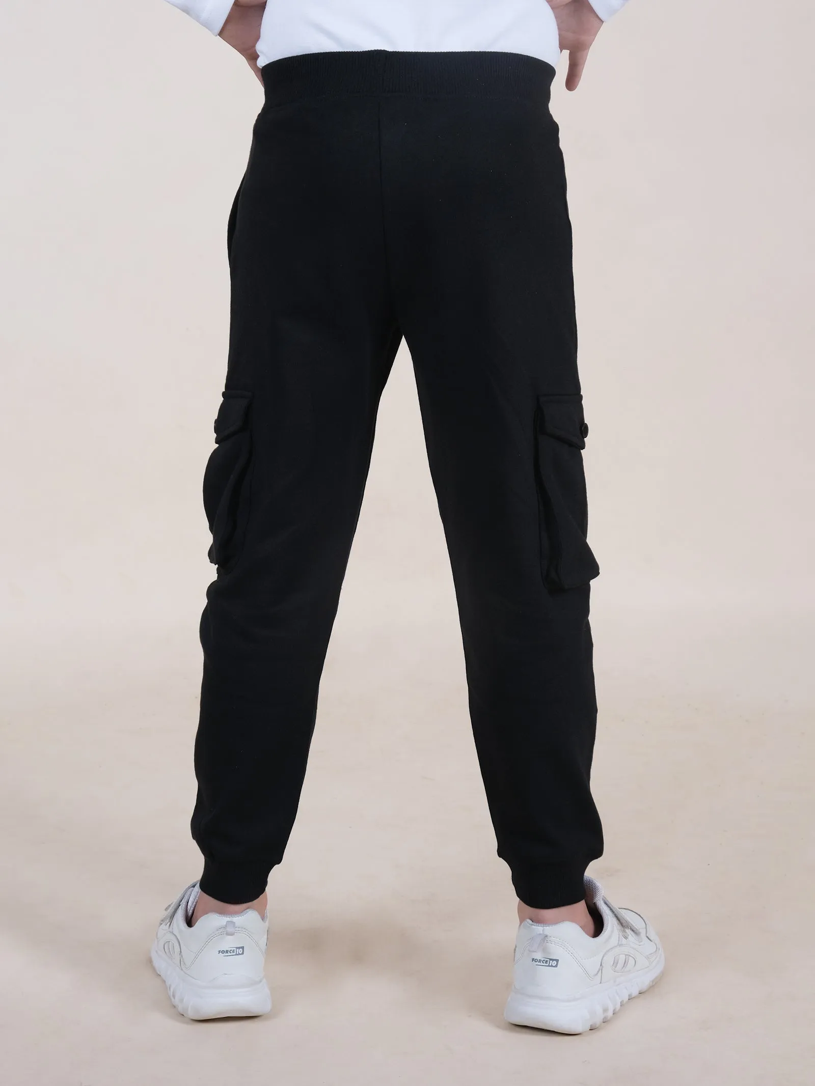 Boys Solid Fleece Cargo Track Pant