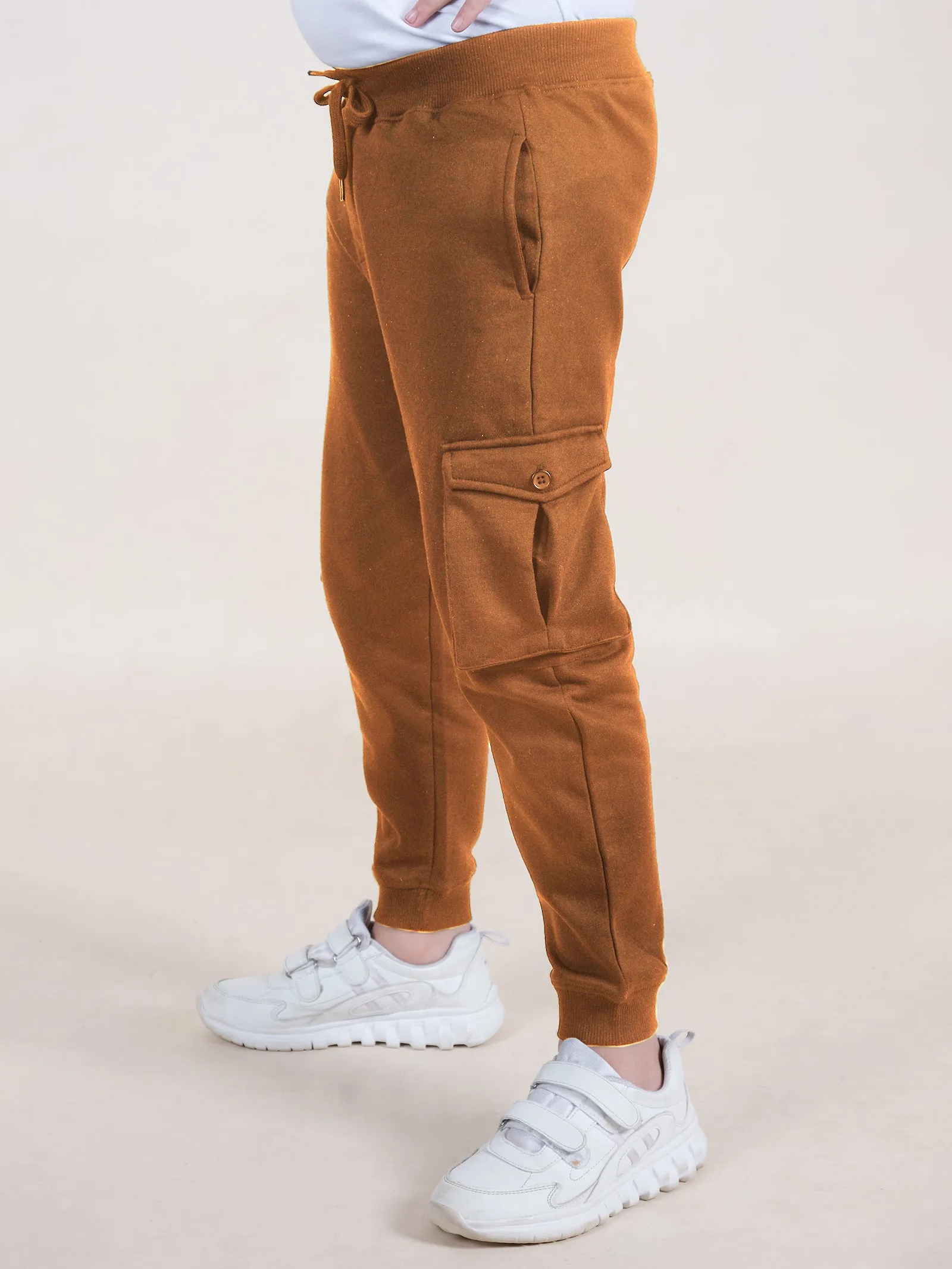 Boys Solid Fleece Cargo Track Pant