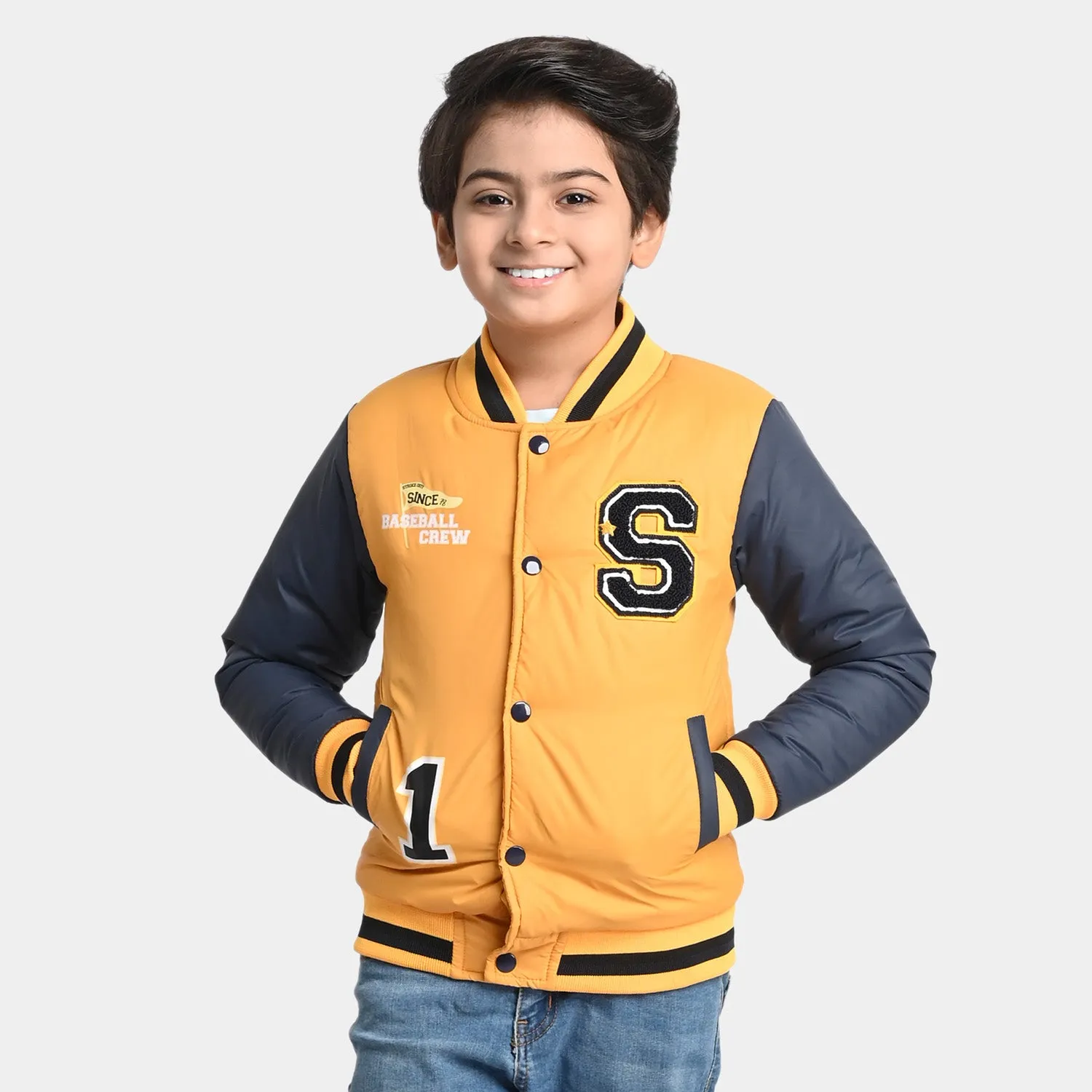 Boys Taffeta Quilted Jacket Base Bell Crew- Yellow