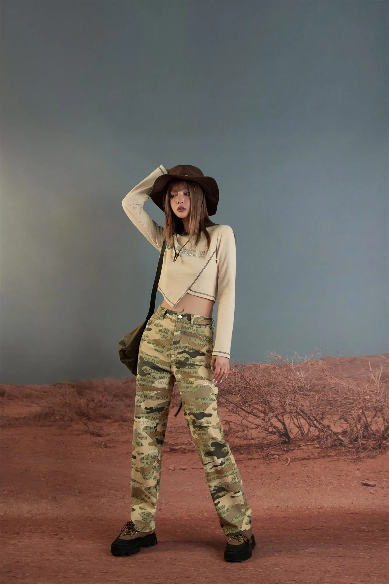 Camouflage High Waist Straight Pants