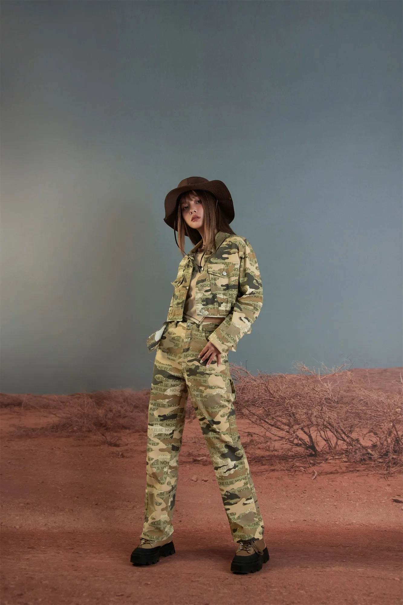 Camouflage High Waist Straight Pants