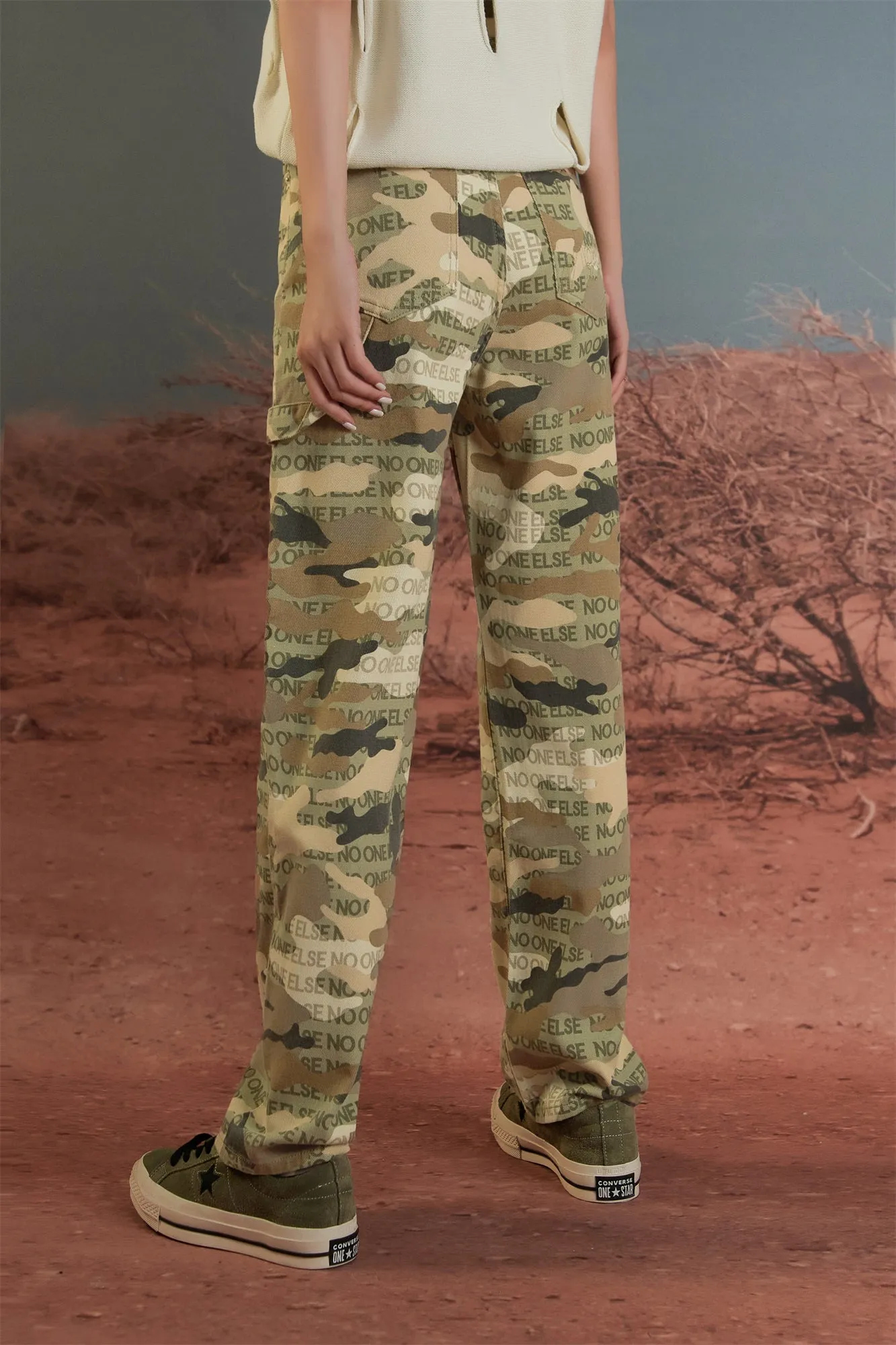 Camouflage High Waist Straight Pants