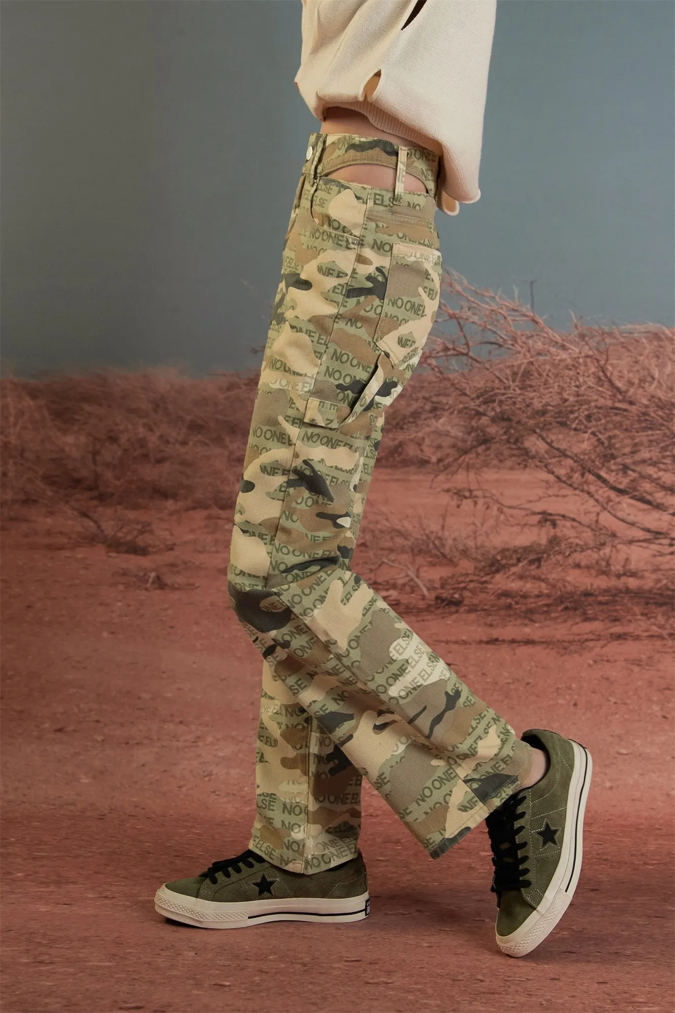 Camouflage High Waist Straight Pants