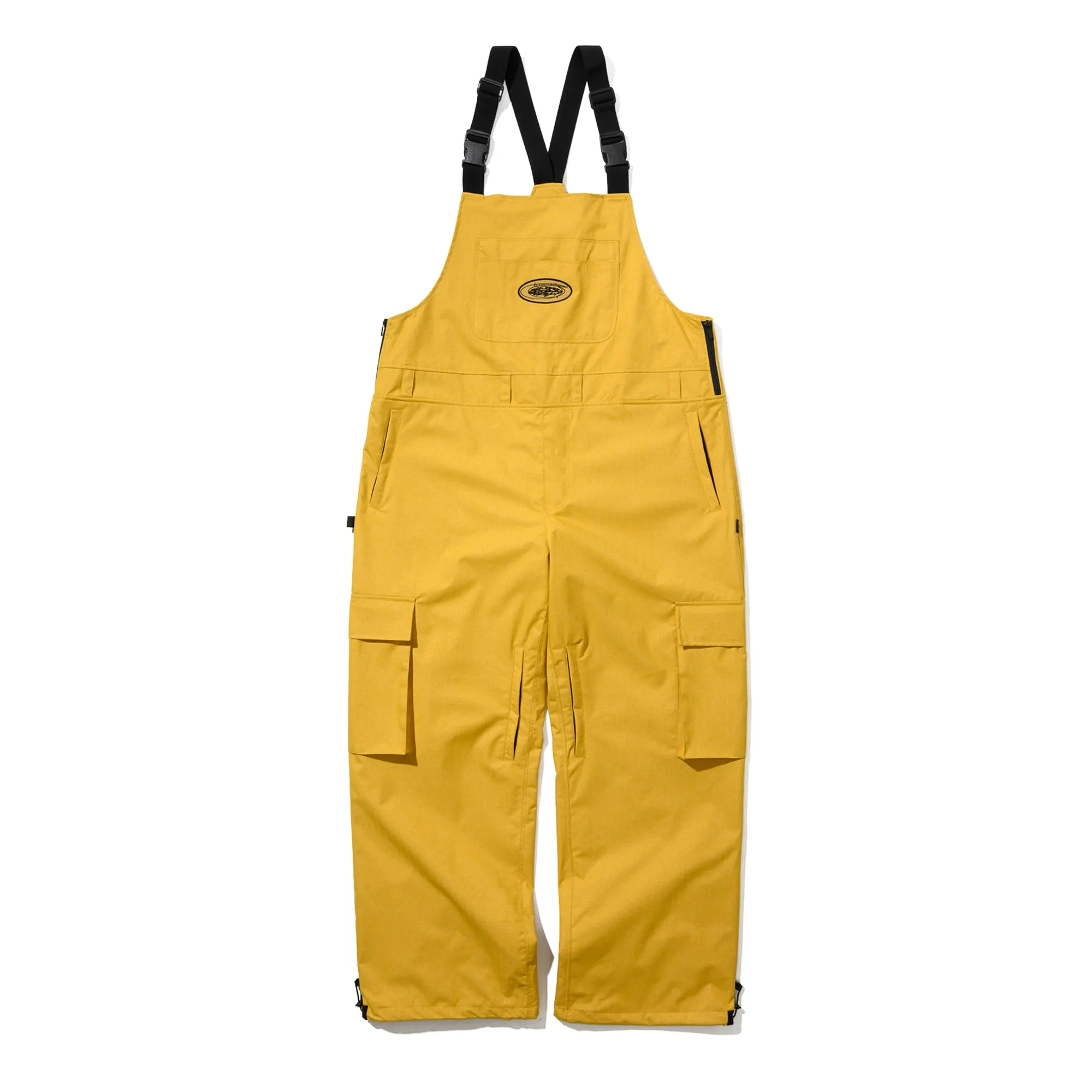 CARGO POCKET WIDE BIB PANTS HERRINGBONE MUSTARD