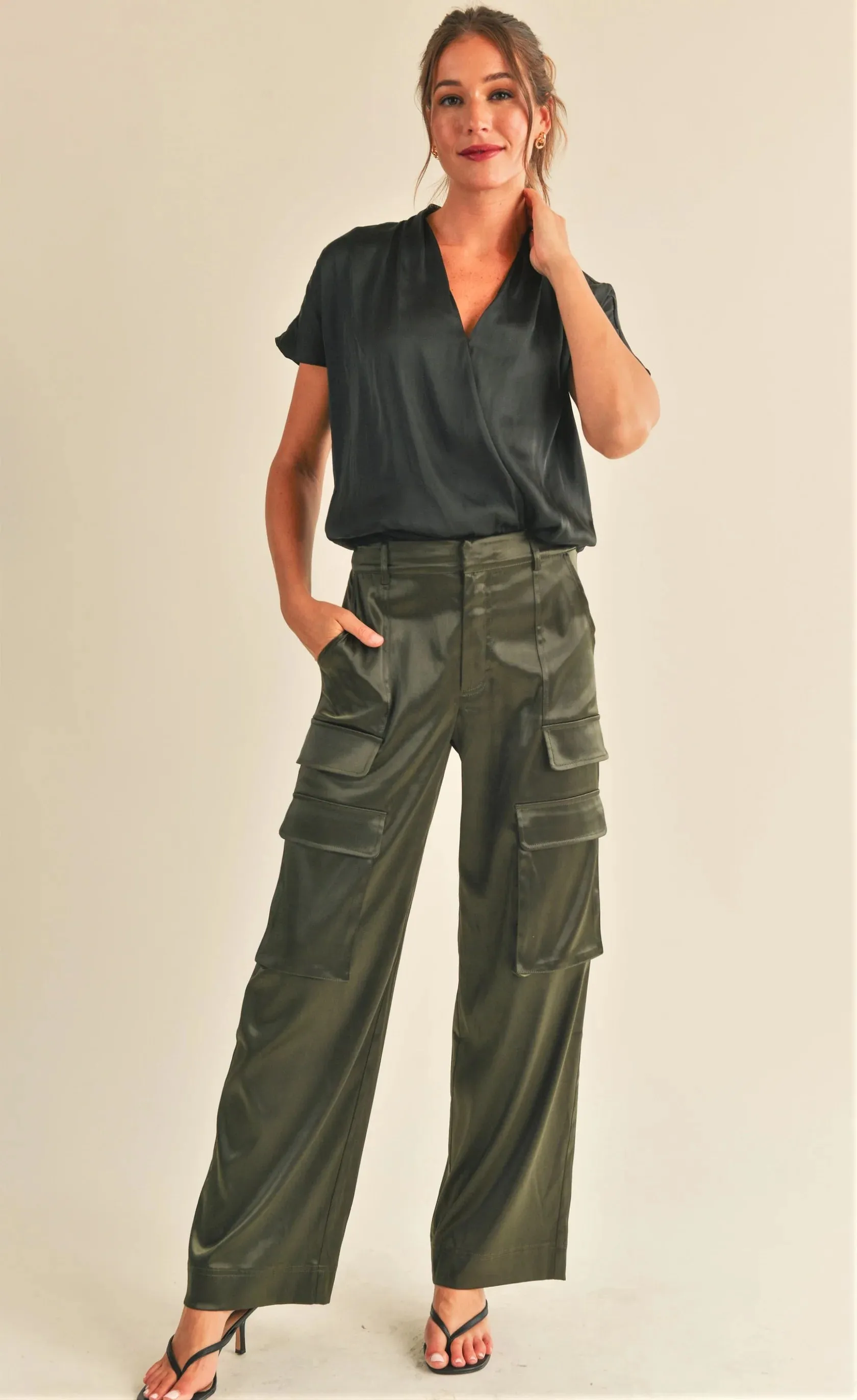 Cassie Satin Cargo Pants