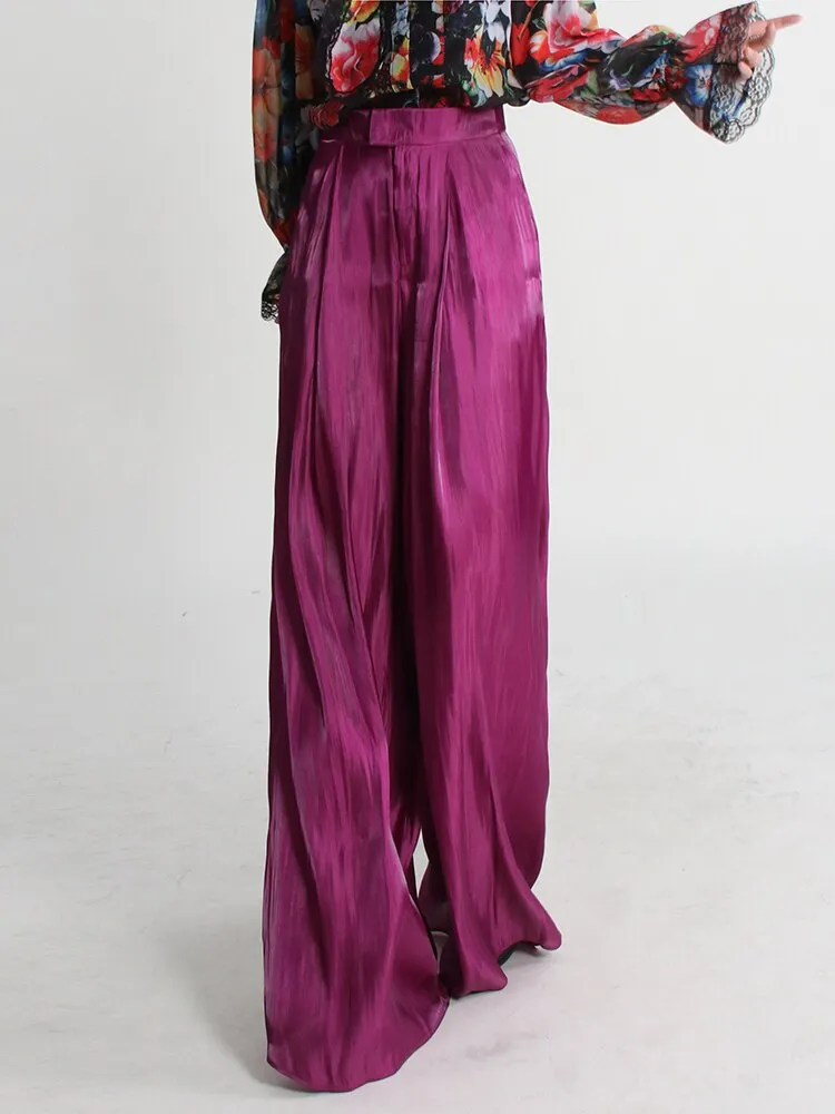 Casual Minimalist Wide Leg Pants For Women High Waist Loose Solid Ruched Trousers