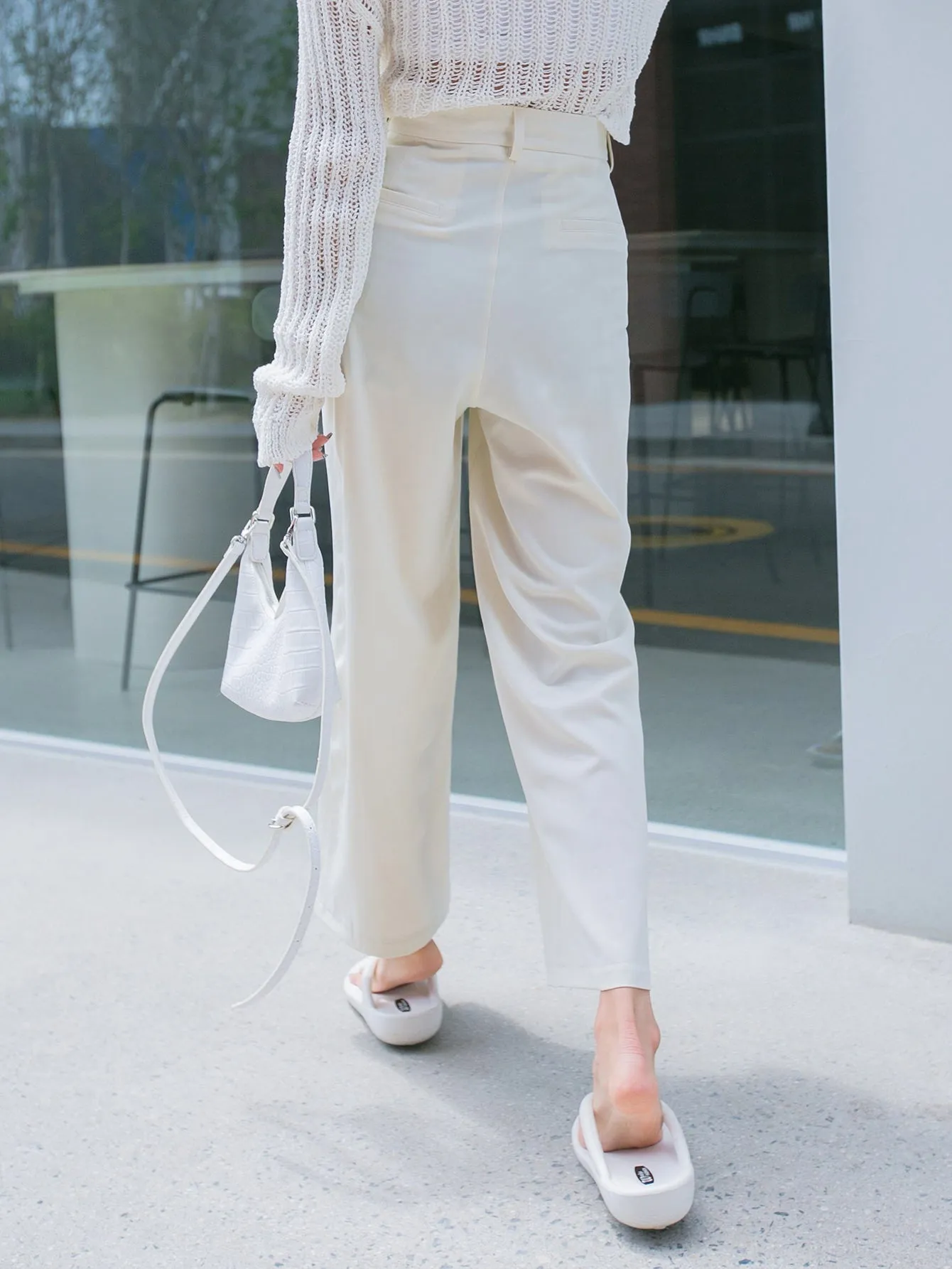 Casual Plain Double Button High Waist Long Women Pants