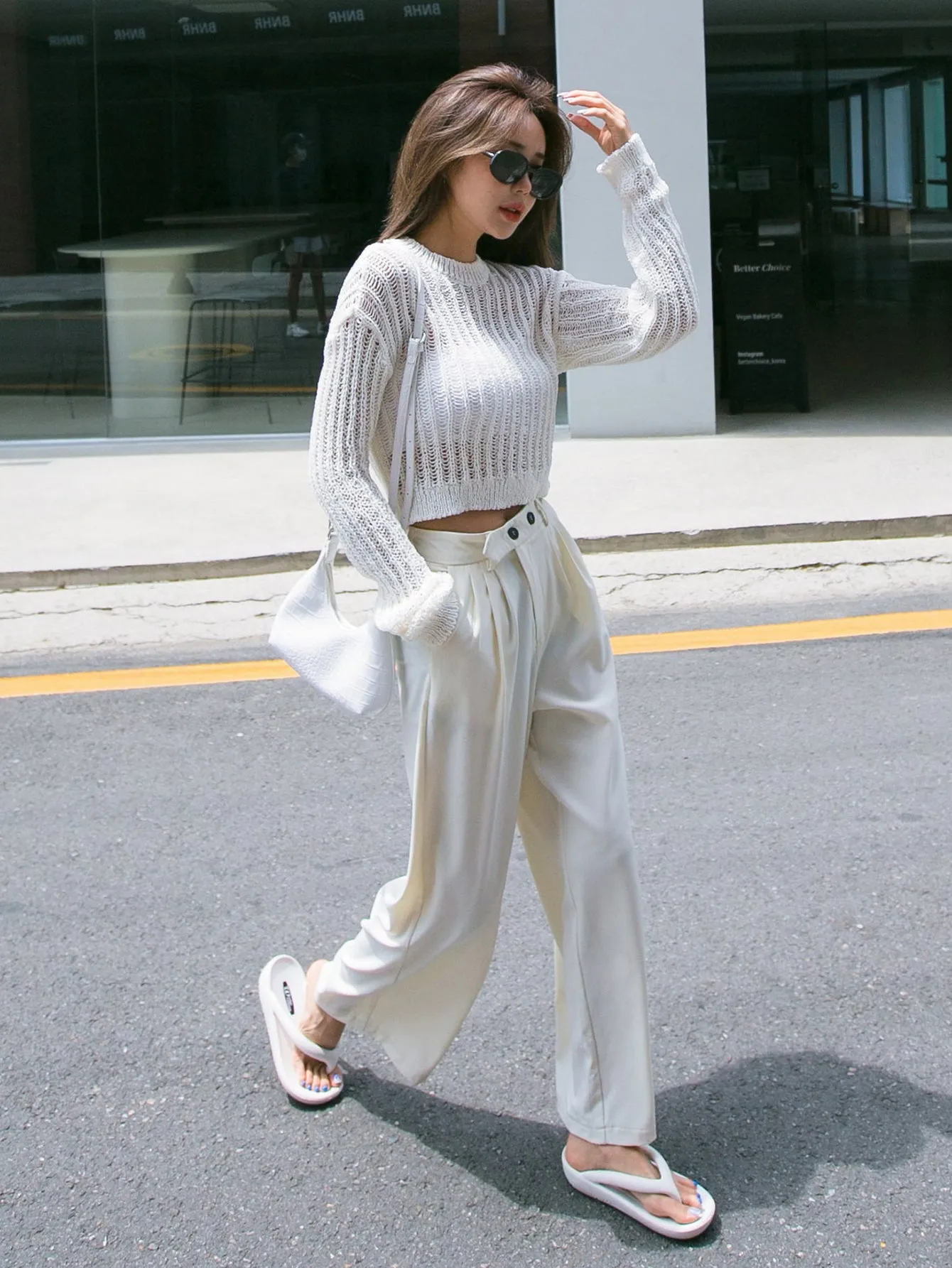 Casual Plain Double Button High Waist Long Women Pants