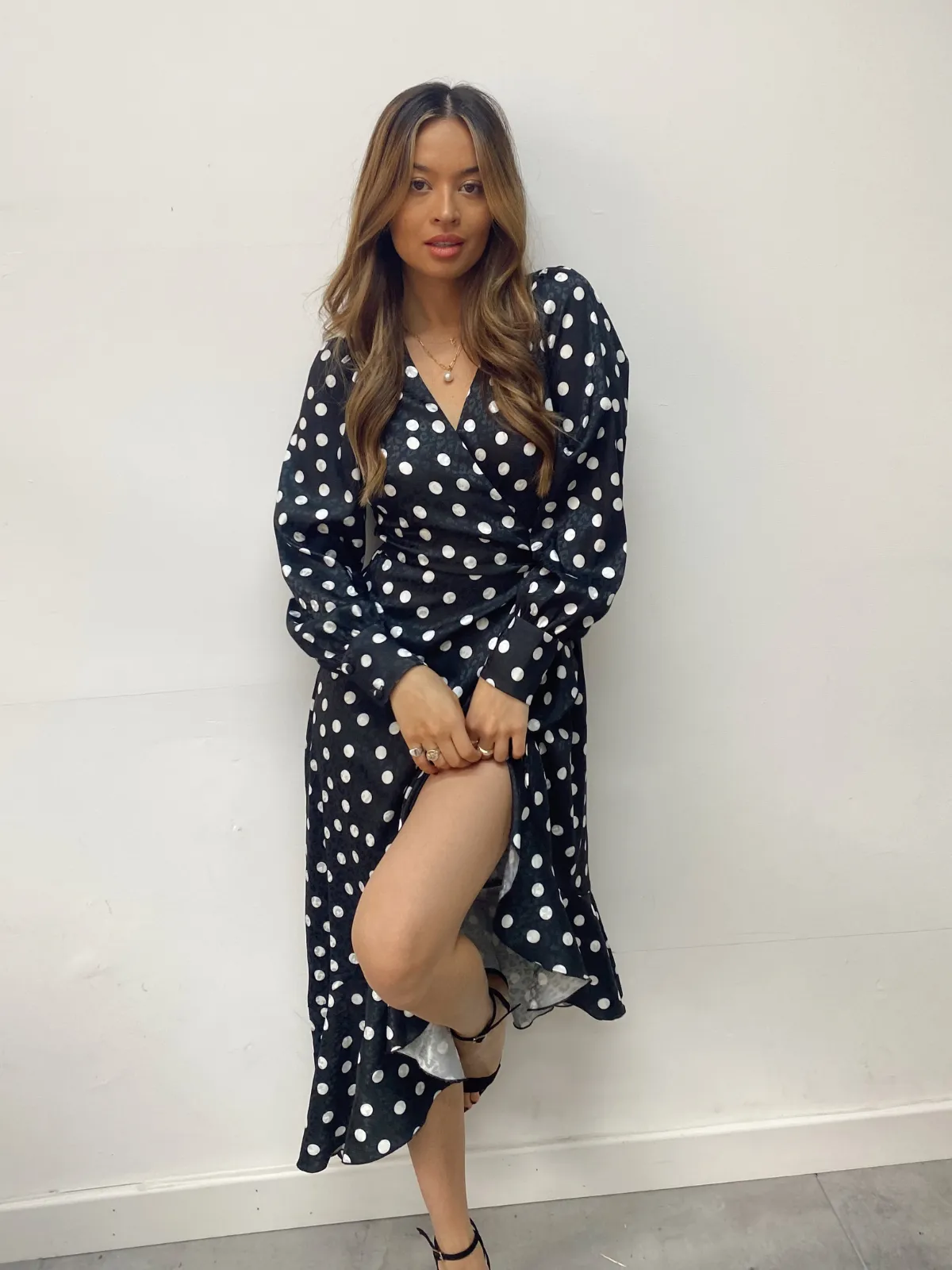 Charlotte Wrap Midi Dress / Mono Spot