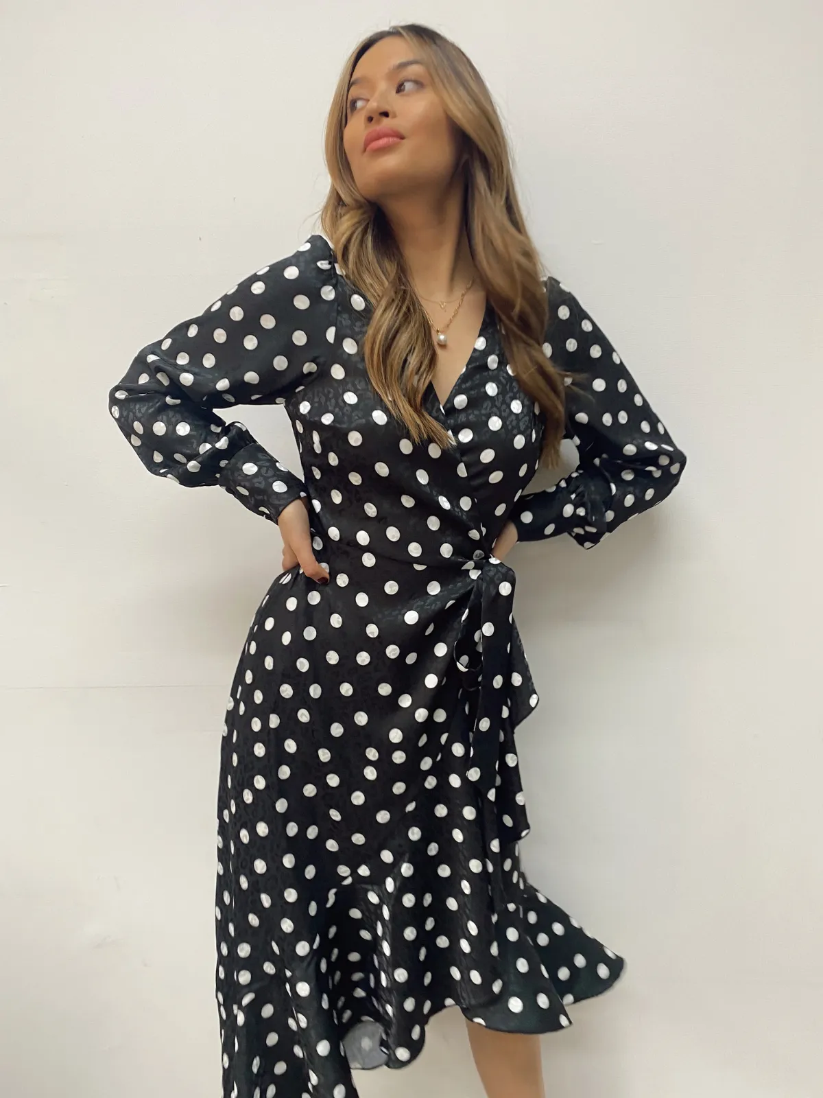 Charlotte Wrap Midi Dress / Mono Spot