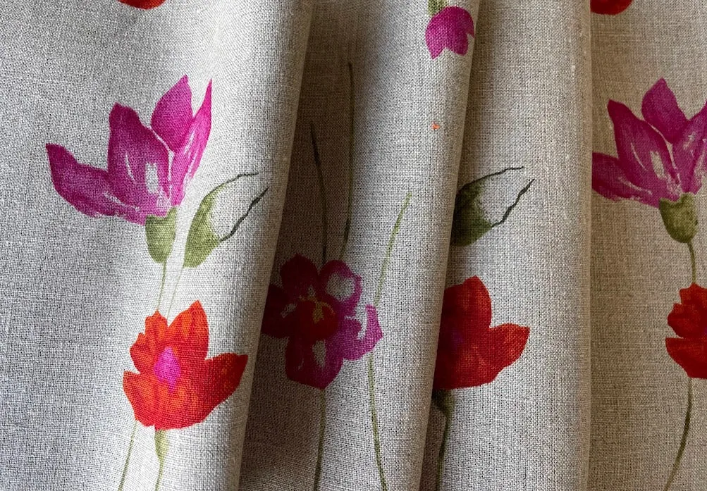 Charming Sunset Meadow Blooms Linen (Made in Poland)