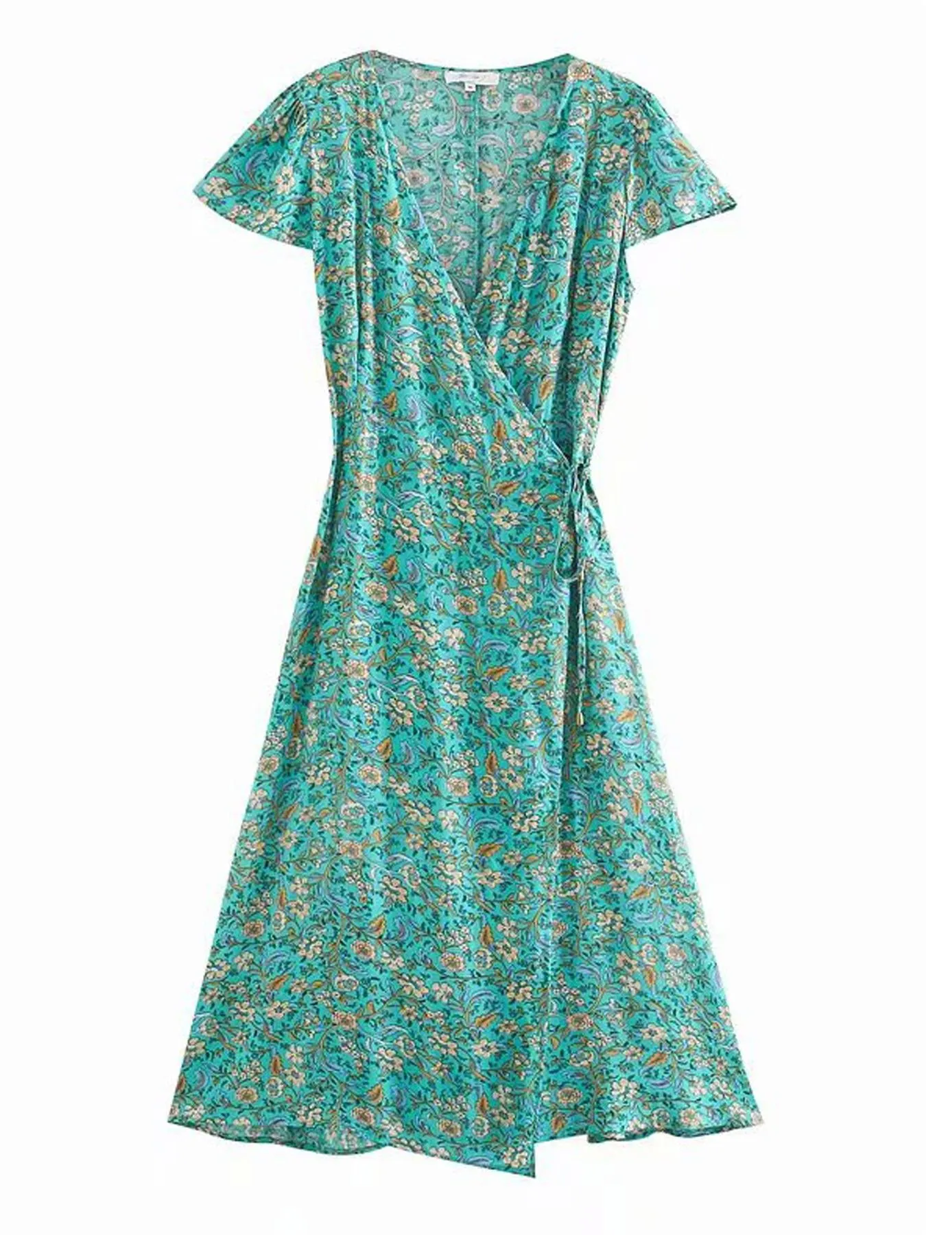 Charming Tea Dress In Turquoise Floral Print