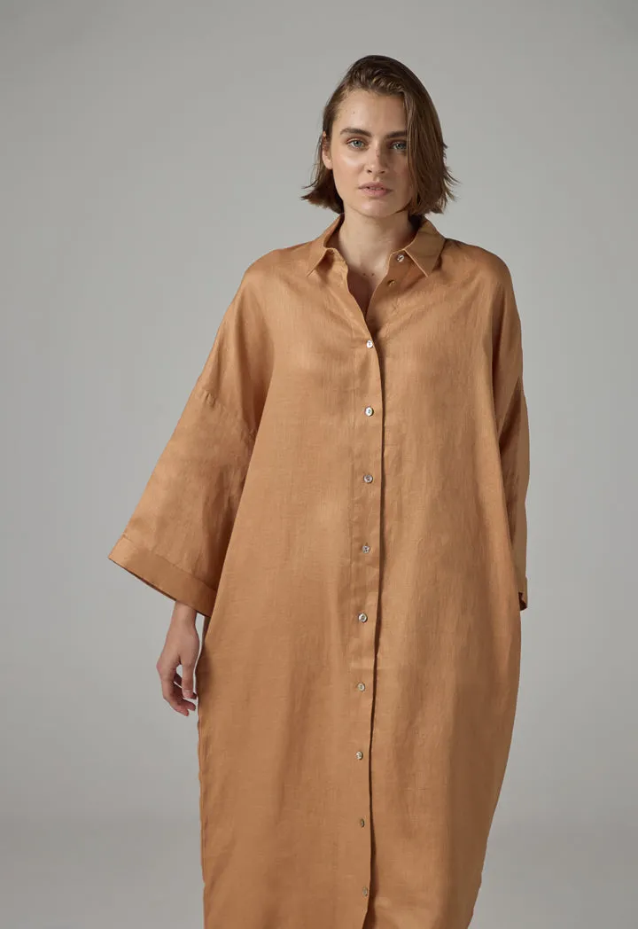 Choice Drop Shoulder Basic Shirt Dress  Caramel