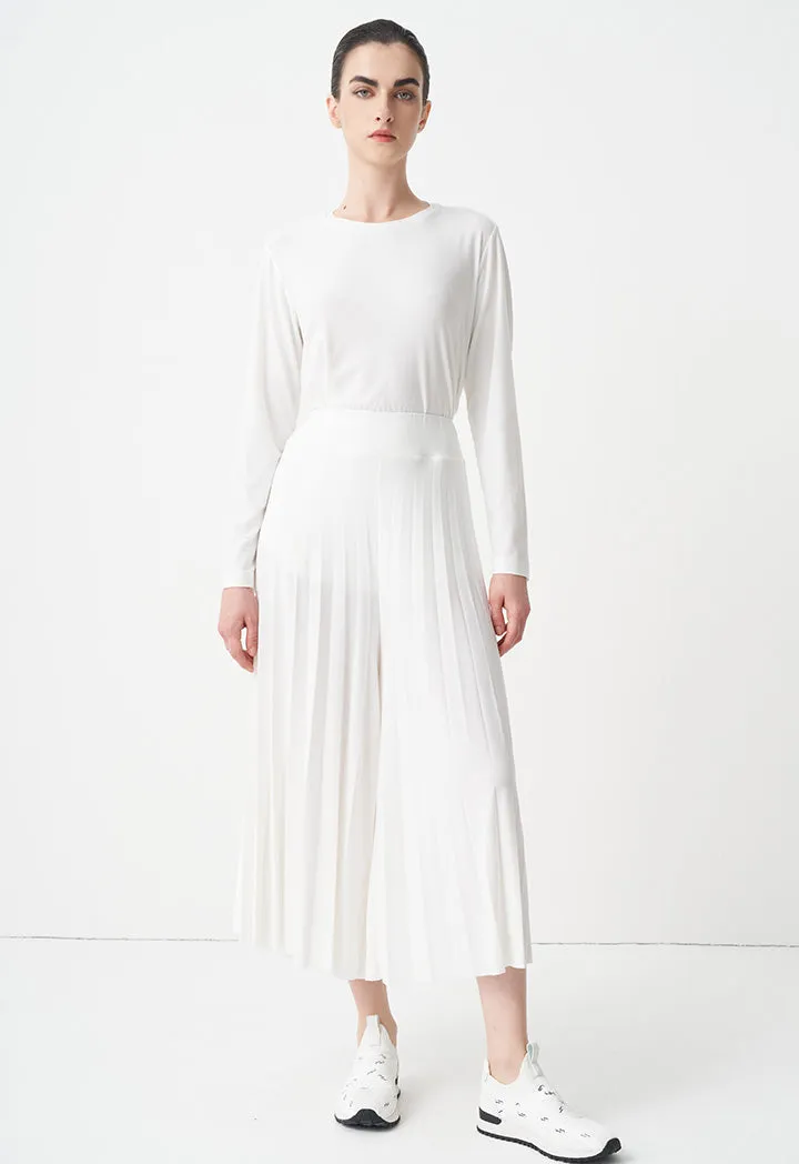 Choice Wide Leg Pleated Trousers Off White