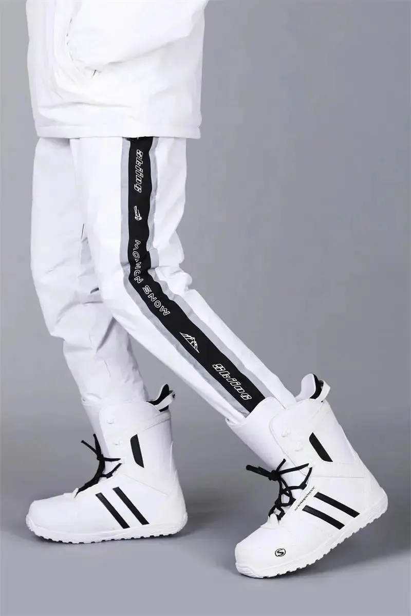 Classical Black & White Snow Pants Reflective Warm Winter Trousers