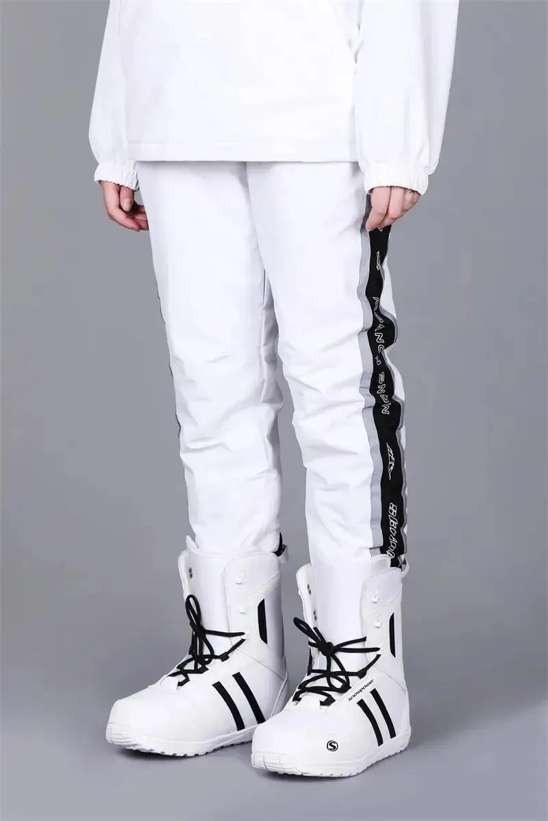 Classical Black & White Snow Pants Reflective Warm Winter Trousers