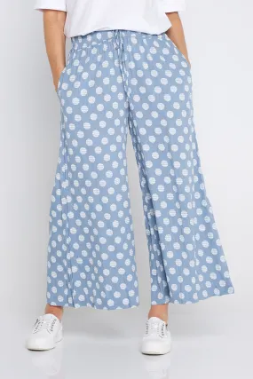 Cleo Wide Leg Drawstring Pants - Denim Blue/Spot