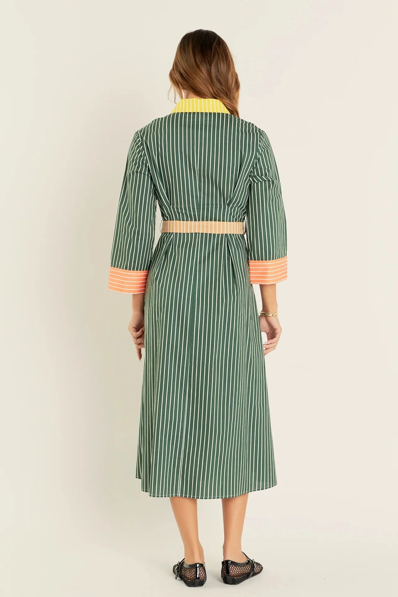 Colorblock Detail Shirt Dress (Green Multi)