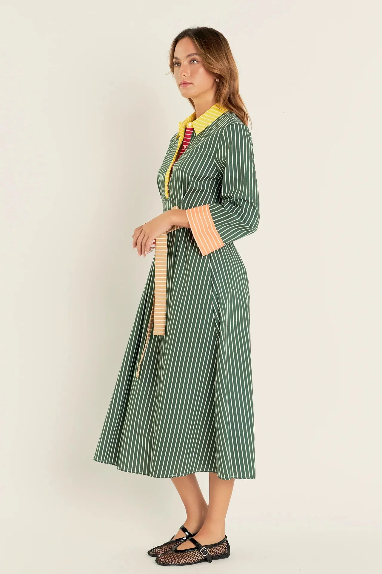 Colorblock Detail Shirt Dress (Green Multi)