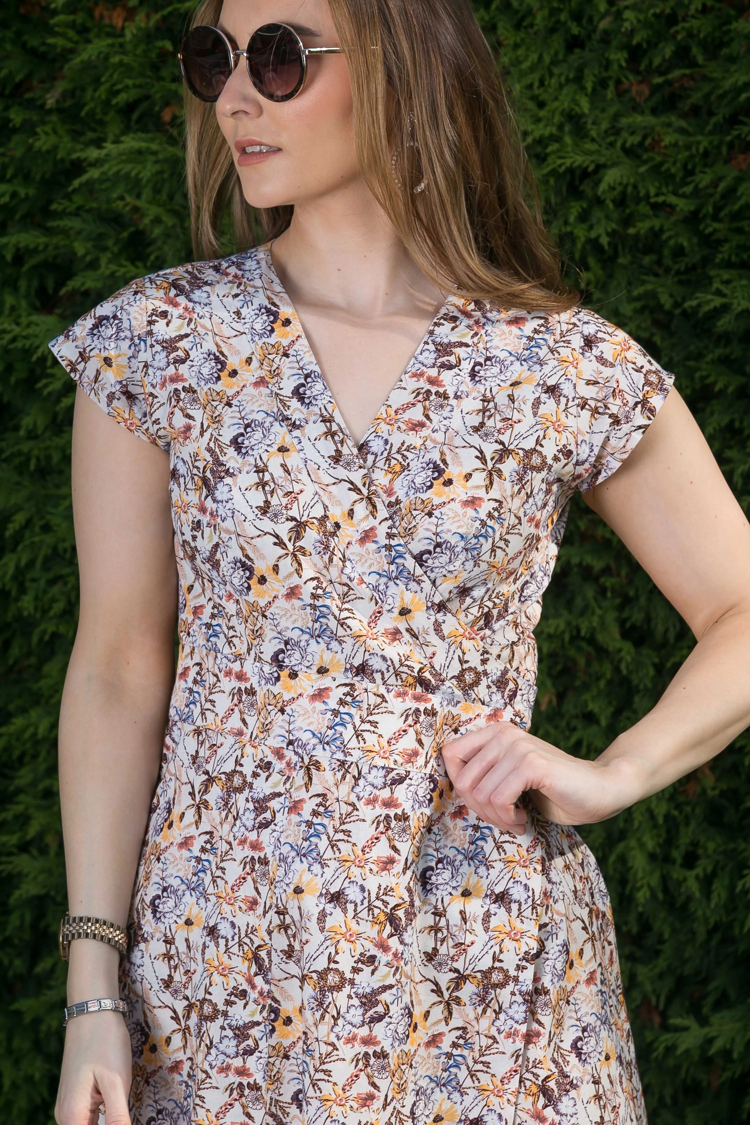 Cotton Dress Brown Floral Print