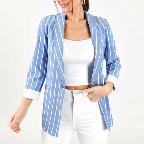 Cotton Linen Suits Striped Long Sleeves Jacket